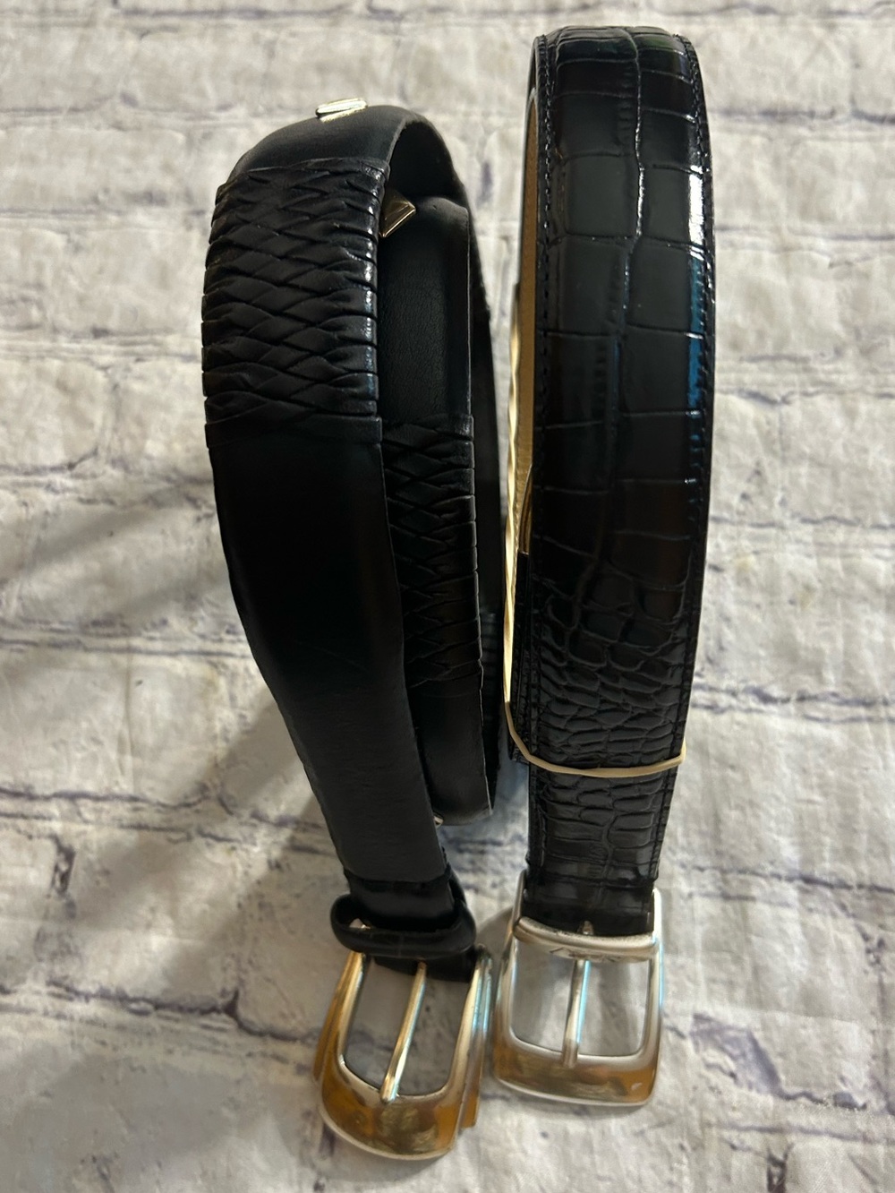 SILPADA DESIGN BLACK CROC WESTERN SIZE 36 & BLACK EMBOSSED LEATHER BELT
